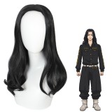 55cm Long Curly Black Tokyo Revengers Anime Keisuke Baji Wig Cosplay Synthetic Hair Wigs CS-485E