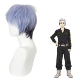 30cm Short Straight Blue&Black Mixed Tokyo Revengers Takashi Mitsuya Wig Cosplay Synthetic Anime Hair Wigs CS-485D