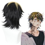 35cm Short Straight Black&Golden Mixed Tokyo Revengers Hanemiya Kazutora Wig Cosplay Synthetic Anime Hair Wigs CS-485B