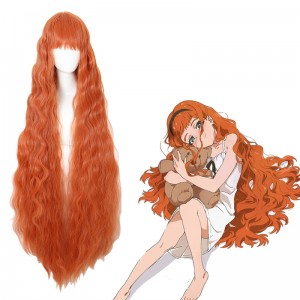 120cm Long Wave Orange Red Wonder Egg Priority Anime Frill Wig Cosplay Synthetic Hair Wigs CS-489A