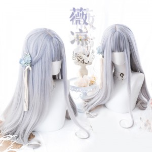 65cm Long Curly Light Purple&Gray Mixed Synthetic Anime Heat Resistant Hair Wig Cosplay Lolita Wig For Girls CS-823D