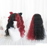55cm Long Straight And Curly Black&Dark Red Mixed Synthetic Anime Cosplay Heat Resistant Lolita Hair Wigs CS-821