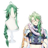 100cm Long Green Genshin Impact Anime Wig Baizhu Hair Synthetic Cosplay Party Wigs With One Braid CS-466O