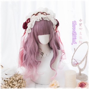 50cm Long Curly Taro Pink Mixed Synthetic Anime Heat Resistant Hair Wig Cosplay Lolita Wig For Girls CS-822B