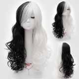 60cm Long Fashion Curly Black&White Mixed Lolita Hair Wig Synthetic Anime Heat Resistant Party Cosplay Wigs LW263
