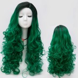 70cm Long Curly Fashion Black Green Mixed Lolita Hair Wig Synthetic Anime Halloween Party Cosplay Wigs LW650