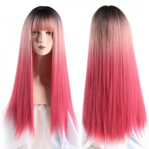 70cm Long Straight Fashion Black Pink Mixed Heat Resistant Hair Wig Synthetic Anime Halloween Cosplay Lolita Wig CS-834D