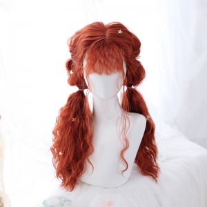 60cm Long Popular Fashion Body Wave Orange Red Synthetic Anime Heat Resistant Hair Wig Cosplay Lolita Wig For Girls CS-820B