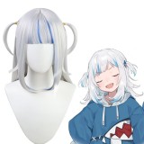 55cm Long Curly Silver&Blue Mixed Virtual YouTuber Gawr Gura Wig Synthetic Anime Cosplay Hair Wigs CS-498K