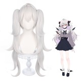 80cm Long Curly Silver Virtual YouTuber Female Gamers Wig Cosplay Synthetic Anime Hair Wigs With Two Ponytails CS-498H