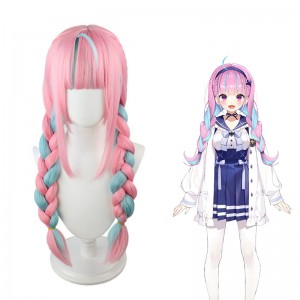 70cm Long Pink&Blue Mixed Virtual YouTuber Anime Minato Aqua Wig Synthetic Cosplay Hair Wigs With Two Braids CS-498M