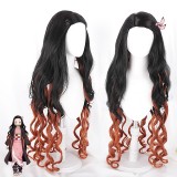 100cm Long Wave Black&Dark Orange Mixed Demon Slayer Anime Kamado Nezuko Wig Cosplay Synthetic Heat Resistant Hair Wigs CZ-471A