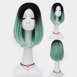 35cm Fashion Short Straight Black&Light Green Dyed Bobo Hair Wig Synthetic Anime Heat Resistant Lolita Cosplay Wig LW180