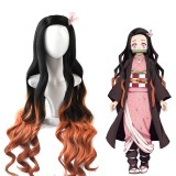 100cm Long Wave Black&Dark Orange Dyed Wig Demon Slayer Kamado Nezuko Wig Cosplay Synthetic Anime Hair Wigs CS-471AA