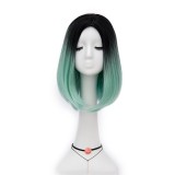 35cm Fashion Short Straight Black&Light Green Dyed Bobo Hair Wig Synthetic Anime Heat Resistant Lolita Cosplay Wig LW180