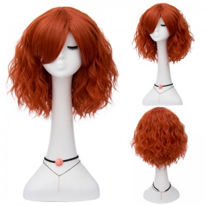 35cm Fashion Short Curly Dark Orange Bobo Hair Wig Synthetic Anime Heat Resistant Lolita Cosplay Wig LW-344