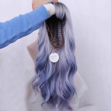 60cm Long Curly Black&Blue Dyed Wig Cosplay Synthetic Anime Halloween Heat Resistant Lolita Hair Wig CS-841A