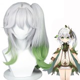 50cm Long Curly Silver&Green Genshin Impact Lesser Lord Kusanali Nahida Wig Cosplay Synthetic Anime Hair Wig With One Ponytail CS-555E