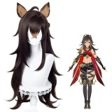 80cm Long Dark Brown Mixed Genshin Impact Game Sumeru Dehya Wig Cosplay Synthetic Anime Hiar Wigs With Two Ears CS-555D