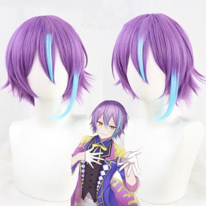 35cm Short Straight Violet&Blue Mixed Project Sekai Colorful Stage! feat. Hatsune Miku Kamishiro Rui Wig Cosplay Synthetic Anime Hair Wig CS-512A