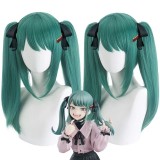 45cm Medium Straight Dark Green Vocaloid Miku Vampire Wig Cosplay Synthetic Anime Halloween Wig With Two Ponytails CS-075O