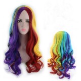 65cm Long Wave Fashion Rainbow Colors Amazon Wig Synthetic Anime Cosplay Heat Resistant Lolita Halloween Party Wig CS-845A
