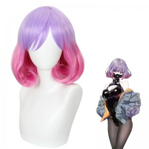 35cm Short Curly Violet&Pink Mixed Astrum Design Anime Luna Bobo Wig Synthetic Cosplay Hair Wigs CS-522A
