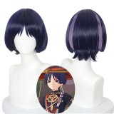 35cm Short Dark Blue&Purple Mixed Genshin Impact Anime Scaramouche Wig Cosplay Synthetic Halloween Party Hair Wigs CS-555N