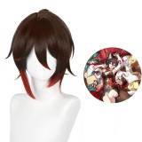 40cm Medium Long Dark Brown&Red Honkai Star Rail Game Tingyun Wig Cosplay Synthetic Anime Wig With One Ponytail CS-526J