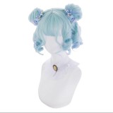 30cm Short Curly Light Green Anime Hair Synthetic Halloween Party Heat Resistant Lolita Wig CS-860A