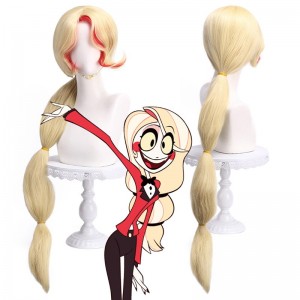 100cm Long Blonde&Red Mixed Hazbin Hotel Anime Charlie Morningstar Wig Synthetic Cosplay Hair Wigs CS-449B