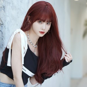 65cm Long Wave Dark Wine Red Wig Cosplay Synthetic Anime Halloween Party Lolita Fashion Hair Wigs CS-883A