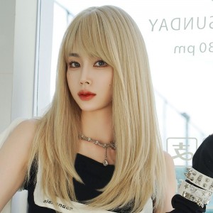 60cm Long Straight Light Blonde Wig Cosplay Synthetic Anime Halloween Party Lolita Hair Wigs CS-885A