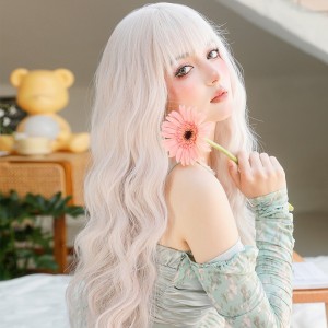 65cm Long Body Wave Beige&Sliver Mixed Wig Cosplay Synthetic Anime Lolita Fashion Hair Wig CS-881A