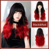 60cm Long Curly Black&Red Dyed Hair Synthetic Anime Cosplay Wig Halloween Party Lolita Fashion Wigs CS-882A