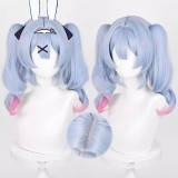 45cm Medium Long Curly Blue&Pink Mixed Vocaloid Anime Miku Rabbit Hole Wig Synthetic Cosplay Wigs With 2Ponytails CS-075Q