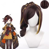 40cm Medium Long Dark Brown Mixed Genshin Impact Chiori Wig Cosplay Synthetic Anime Wig With One Ponytail CS-666G