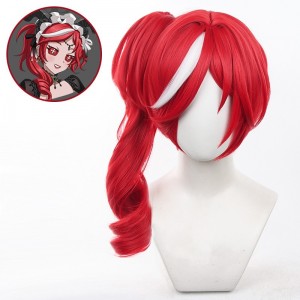 50cm Long Curly Red Identity V Crimson Priestess Fiona Crimson Wig Synthetic Anime Cosplay Wig With 1Ponytail CS-625A