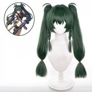 65cm Long Dark Green Zenless Zone Zero Anime Qingyi Wig Synthetic Cosplay Wig With 2Ponytails CS-534H