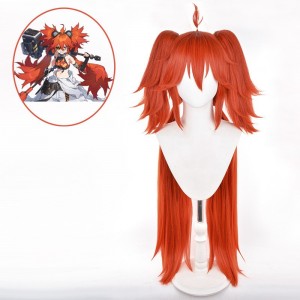 100cm Long Orange Red Zenless Zone Zero Anime Koleda Belobog Wig Synthetic Cosplay Wigs With 2Ponytails CS-534F