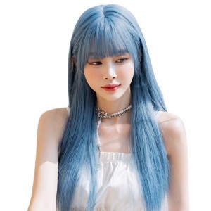 60cm Long Straight Blue Mixed Fashion Wig Cosplay Synthetic Anime Halloween Party Lolita Hair Wigs CS-887A