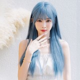 60cm Long Straight Blue Mixed Fashion Wig Cosplay Synthetic Anime Halloween Party Lolita Hair Wigs CS-887A