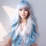 70cm Long Natural Curly Ombre Dyed Color Fashion Wig Synthetic Anime Halloween Party Cosplay Lolita Hair Wig CS-888DE