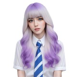 60cm Long Natural Curly Ombre Beige&Purple Dyed Fashion Hair Synthetic Anime Cosplay Lolita Wigs CS-888F