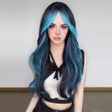 70cm Long Wave Black Red Blue Mixed Synthetic Anime Halloween Party Synthetic Cosplay Lolita Hair Wig CS-893AB