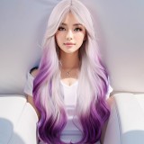 70cm Long Curly Beige&Purple Dyed Fashion Wig Synthetic Anime Cosplay Halloween Lolita Hair Wig CS-895A