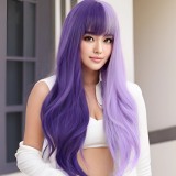 70cm Long Curly Half Pink&Purple Mixed Fashion Hair Synthetic Halloween Party Anime Cosplay Lolita Wigs CS-892AB
