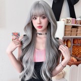 80cm Long Wave Silver Gray Black Mixed Lolita Wig New Fashion Synthetic Anime Halloween Party Cosplay Hair Wig for Women CS-898A