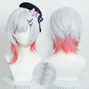 35cm Short Silver&Pink Mixed Magical Girl Witch Trial Sakuraba Ema Wig Cosplay Synthetic Anime Hair Wigs CS-688A