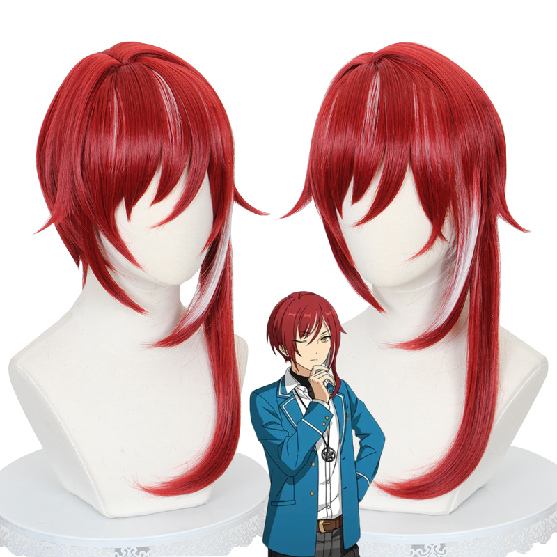 50cm Long Straight Red&amp;White Mixed Ensemble Stars Sakasaki Natsume Wig Cosplay Synthetic Anime Heat Resistant Hair Wigs CS-515A
